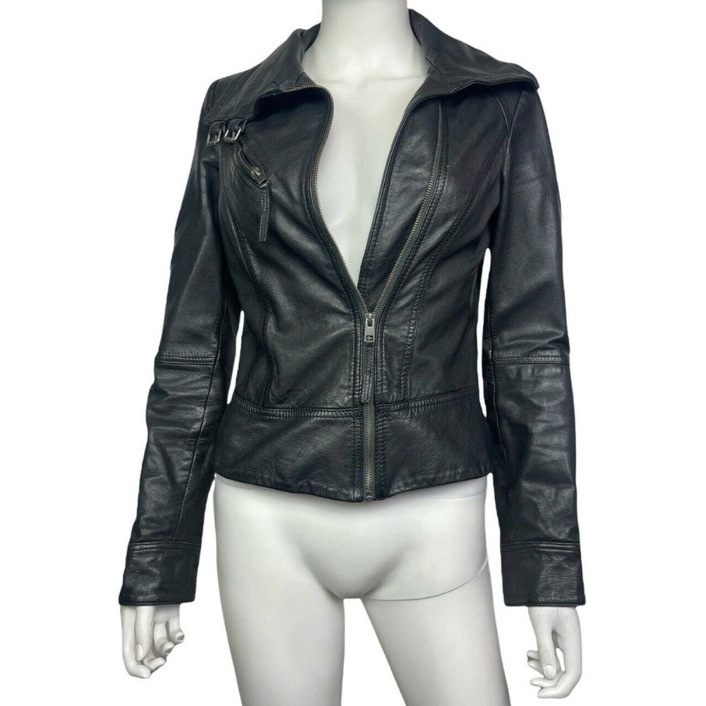 All Saints Belvedere Black Leather Jacket - Picture 4 of 6